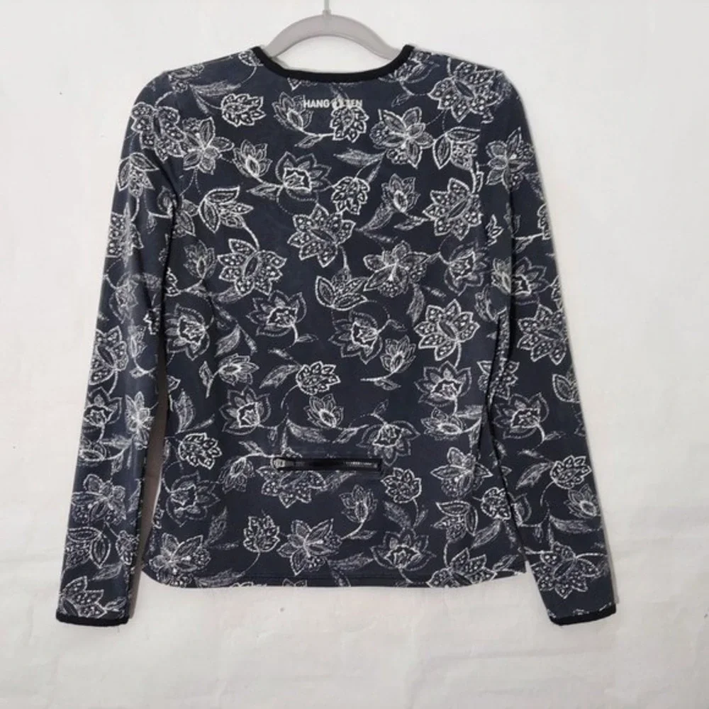 Hang Ten‎ Rash Guard Women XS Blue UPF Sun Protection Floral Surf Swim Beach